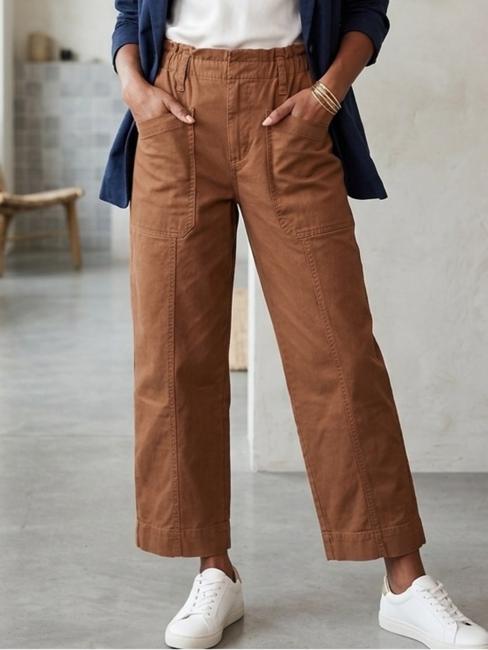 LOFT Rust-Brown Cargo Pants with Elastic Waist